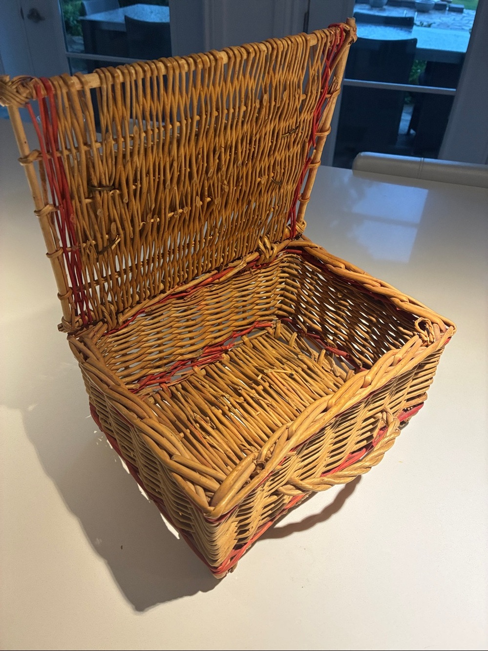 Small Wicker Champagne Picnic Basket - Natural and Red